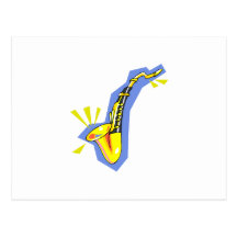 Sax saxophone stylized yellow blue graphic post card