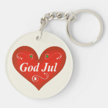 Scandinavian God Jul Christmas Heart Round Acrylic Keychains