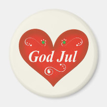 Scandinavian God Jul Christmas Heart Refrigerator Magnet