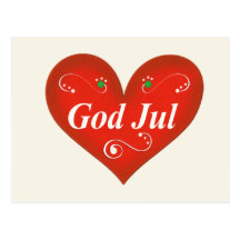 Scandinavian God Jul Christmas Heart Post Card