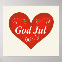 Scandinavian God Jul Christmas Heart Posters