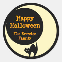 Scaredly cat in yellow moon happy halloween favour stickers