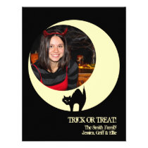 Scaredy cat yellow moon Halloween photo greeting invitations