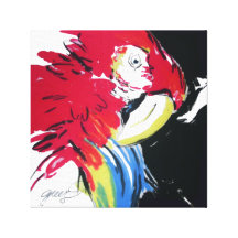 Scarlet Macaw Parrot Portrait Silk Painting Stretched Canvas Prints