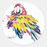 Scarlet Macaw Parrot Silk Painting Sticker Tag