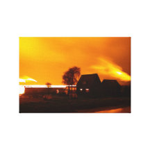 Scarlet Skies Over Farm Canvas Print