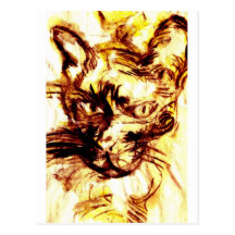 Scary cat of the yellow tone post card