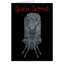 Scary Goblin Tombstone Halloween Party Invitation Cards