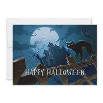 Scary House and Black Cat Halloween Invitation