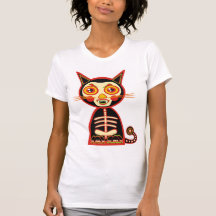 Scary Retro Skull Cat Tee Shirts