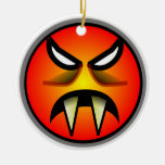 Scary Round & Orange Evil Devil Face with Fangs Ornament