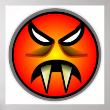 Scary Round & Orange Evil Devil Face with Fangs Poster