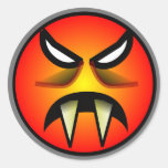 Scary Round & Orange Evil Devil Face with Fangs Round Stickers