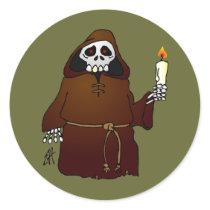 Scary Skeleton Monk Round Sticker
