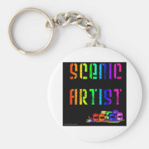 Scenic Artist Design On Black Background Keychains