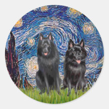 Schipperkes (two) - Starry Night Round Stickers