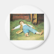 Schlafender Knabe im Heu Boy Sleeping in Hay Magnets