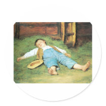 Schlafender Knabe im Heu Boy Sleeping in Hay Round Sticker
