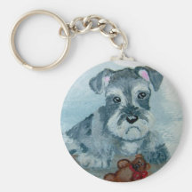 Schnauzer Pup with Teddy key chain