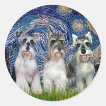 Schnauzers (three) - Starry Night Sticker