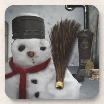 Schneemann zuhause - snowman at home getränke untersetzer