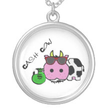 Schnozzle Cow Cash Cow Cartoon w/Money Bag Personalized Necklace
