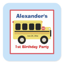 School Bus Town Square Favour Stickers (6 Large)