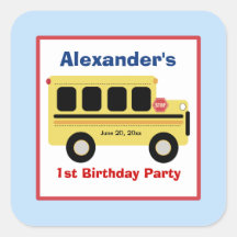 School Bus Town Square Favour Stickers (6 Large)