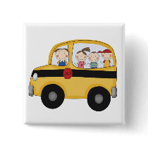 School Bus with Kids T-shirts and Gifts Buttons
