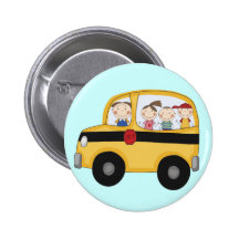 School Bus with Kids T-shirts and Gifts Buttons