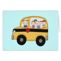 School Bus with Kids T-shirts and Gifts Greeting Cards