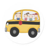 School Bus with Kids T-shirts and Gifts Round Stickers