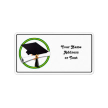 School Colours Green & Gold Grad Cap w/Diploma Personalized Address Label