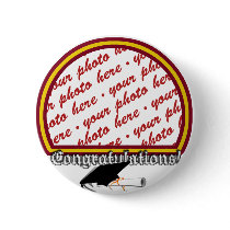 School Colours Red & Gold Graduation Photo Frame Pinback Button
