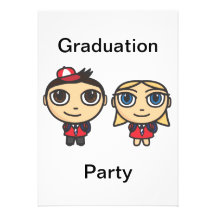School Kids Cartoon Character Graduation Party Invitations