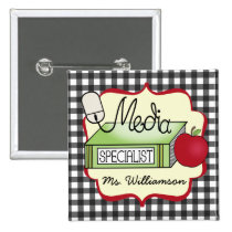 School Media Specialist - Grey Gingham buttons