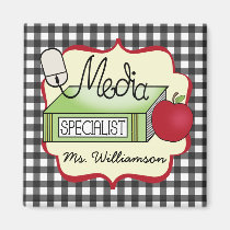 School Media Specialist - Grey Gingham magnets