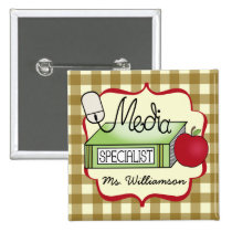 School Media Specialist - Tan Gingham buttons