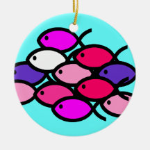 School of Christian Fish Symbols - Pink and Purple Christmas Ornaments