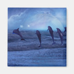 School of dolphins by moonlight fridge magnet