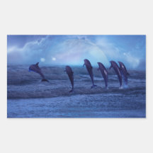 School of dolphins by moonlight rectangle sticker