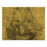 Schooner And Vintage Map Photographic Print