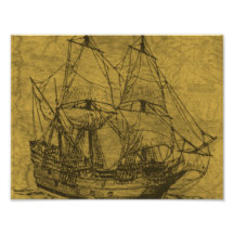 Schooner And Vintage Map Photographic Print