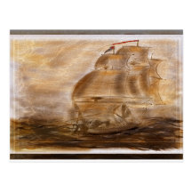 Schooner And Vintage Map Post Card