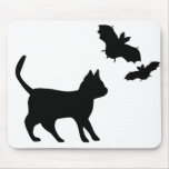 Schwarzer Kater mit Fledermaus Mauspad