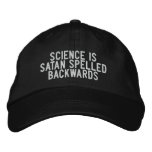 science is satan spelled backwards embroidered hats