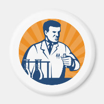 Scientist with laboratory apparatus test tube magnet