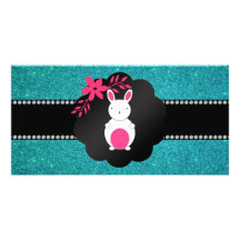 Scintillement de fantaisie de turquoise de lapin carte avec photo