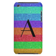 Scintillement de rayures d'arc-en-ciel de monogram coque barely there iPod