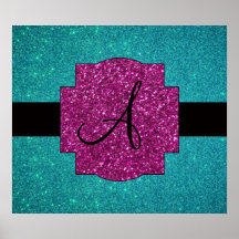 Scintillement de turquoise de monogramme affiche
